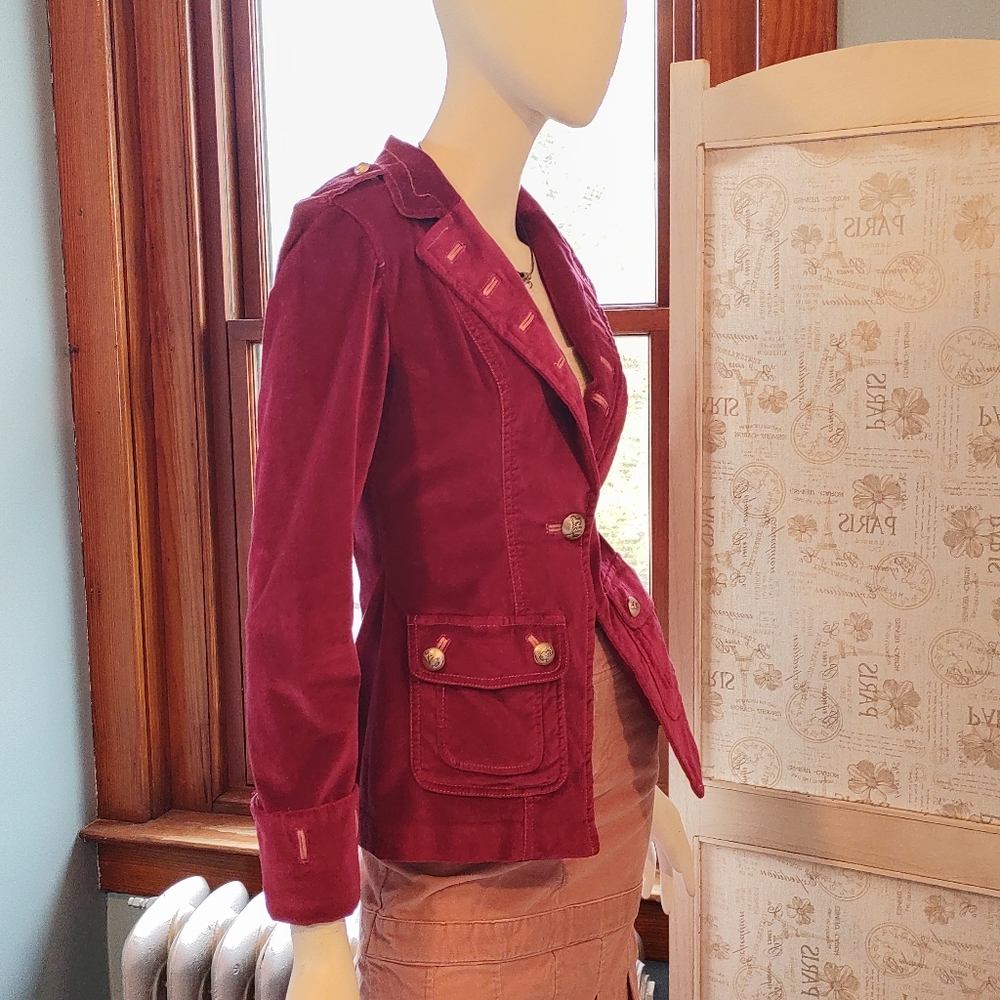 Bebe Sz S Womens Berry Velvet Blazer Jacket Stretch